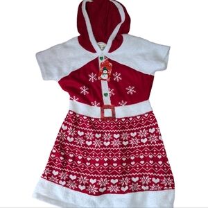 Girls Red White Snowflake Fuzzy Christmas Hoodie Sweater Dress...Size XL (16)